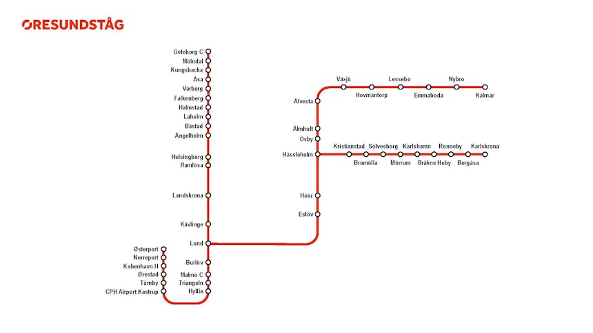 Rail map Öresund train 2024