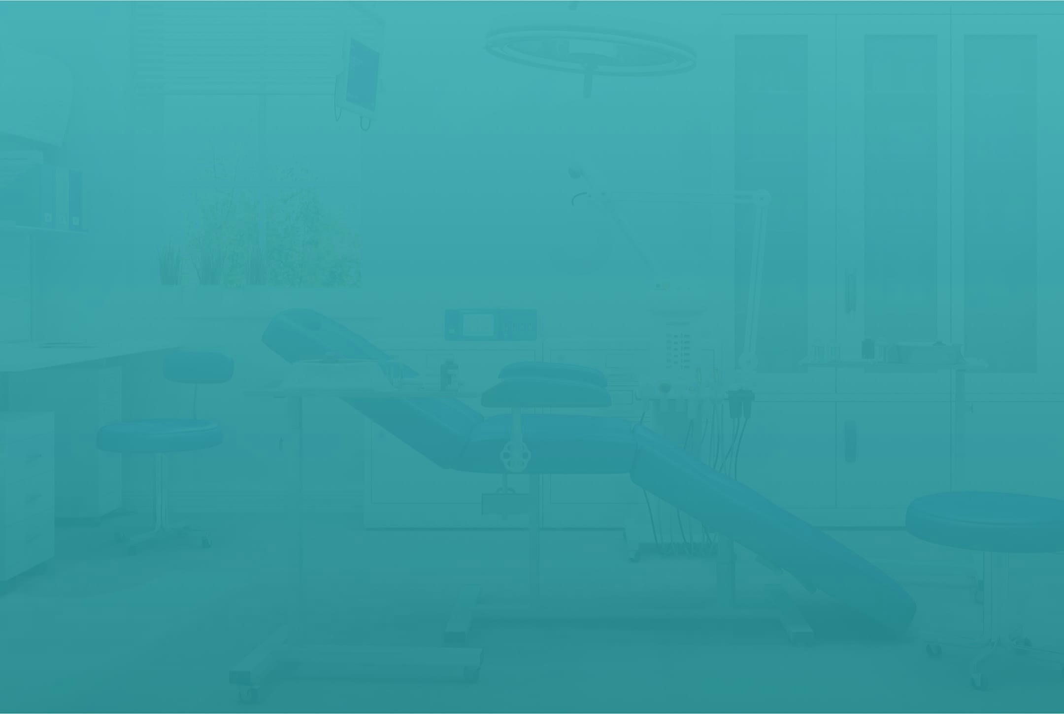 Blue background image with doctor's office in background