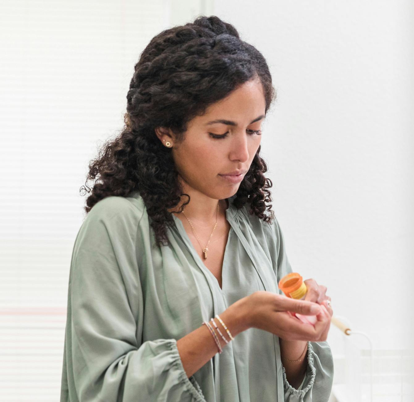 Woman in a green shirt