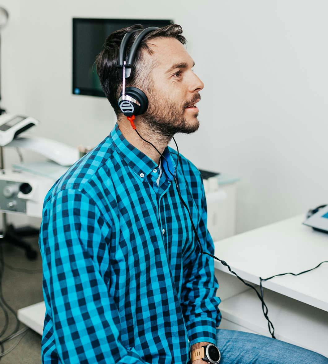 Man receiving a hearing test