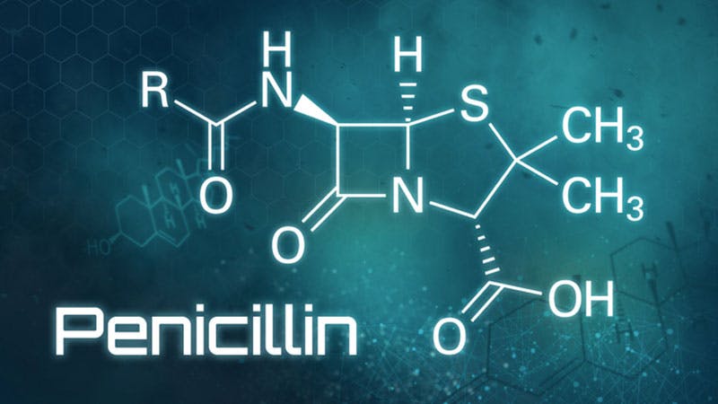 a close up of a chemical structure with the words penicin