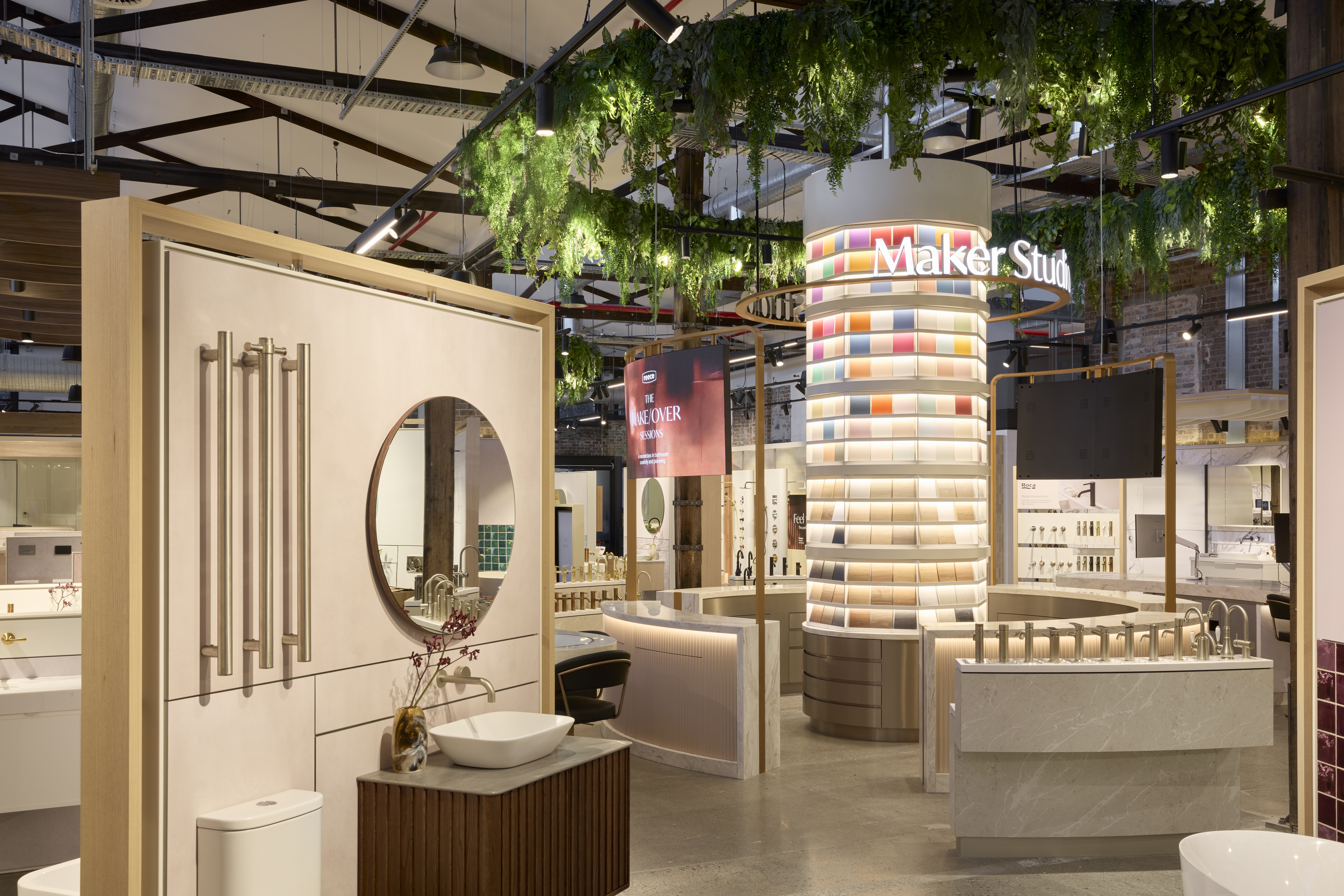 The Maker Studio is made up of cards that demonstrate the colours that you have in your house and the materials we use for our counters on our vanities, as well as taps that can be picked up and put alongside your other selections to build. your future bathroom in the store.