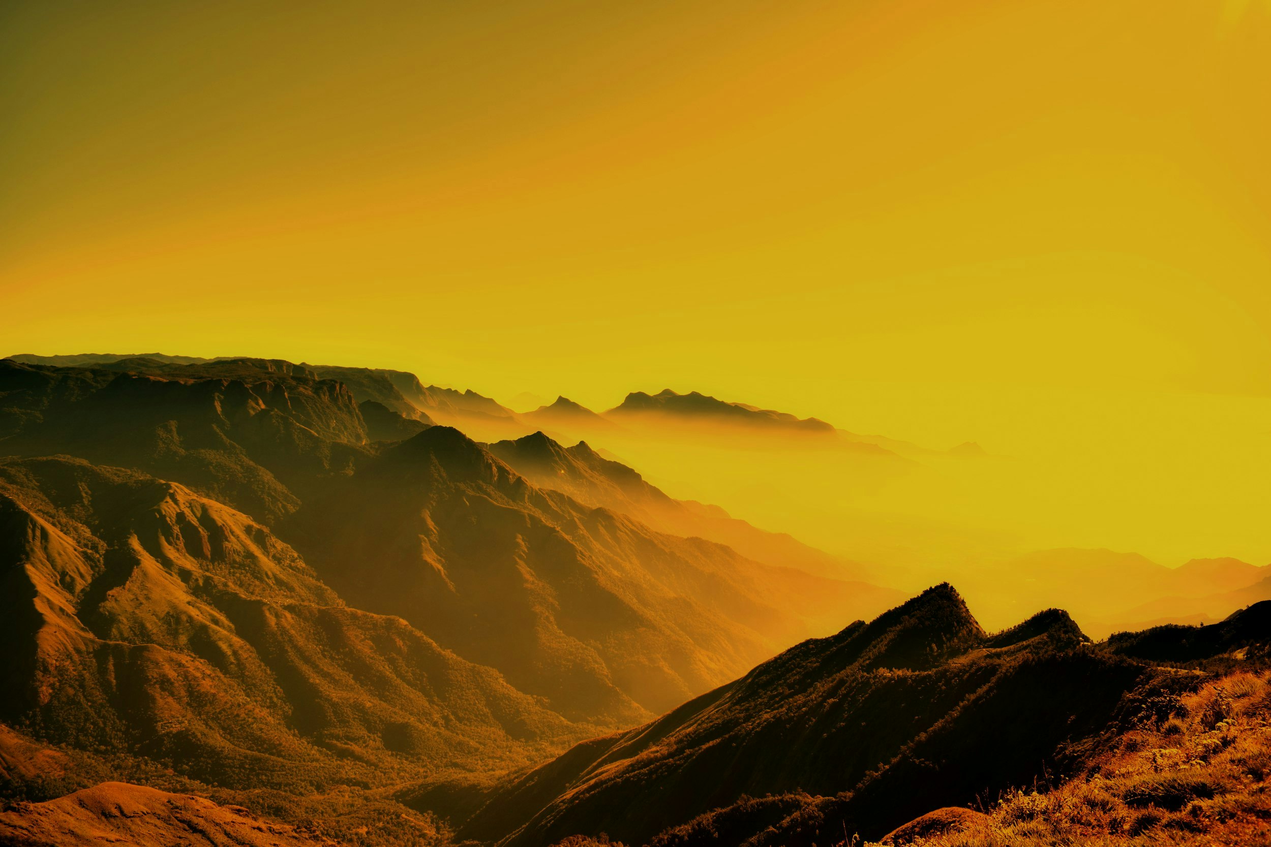 A view of mountains on sunset