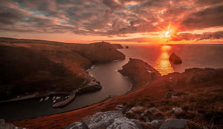 Boscatle Harbour Autumn Sunset Cornwall