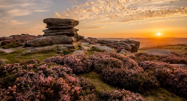 Over Owler Tor sunset Heather Peak District