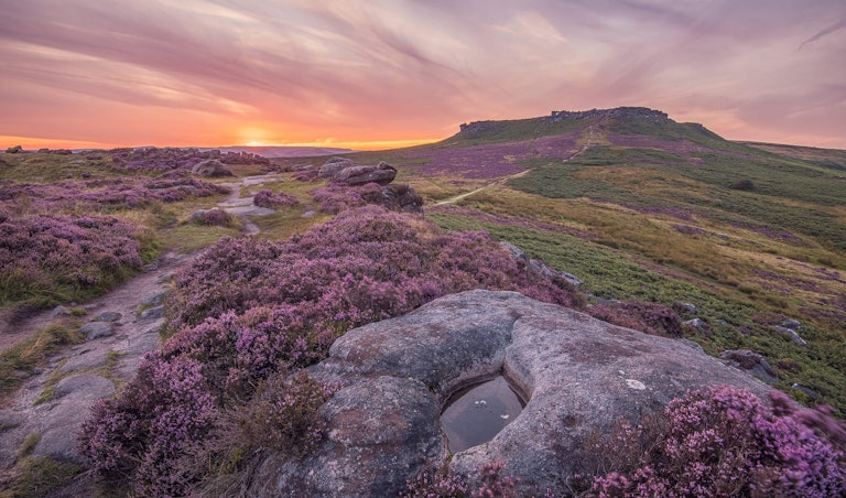 Heather sunset Higger Tor Carl Wark Peak District