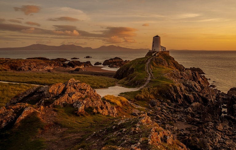 Twr Mawr Lighthouse sunset on Llanddwyn Island