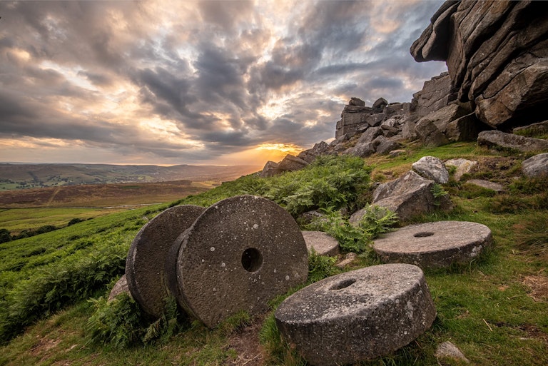 Stanage Edge Millstones Stormy sunset