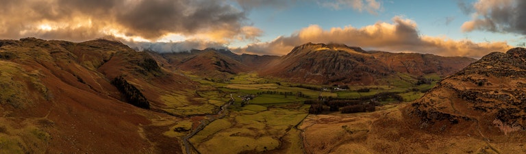 Aerial view of the Langdale Pikes from Blea Tarn