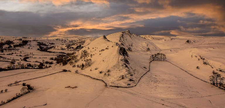 Parkhouse and Chrome Hill View from Hitter Hill Winter Sunset