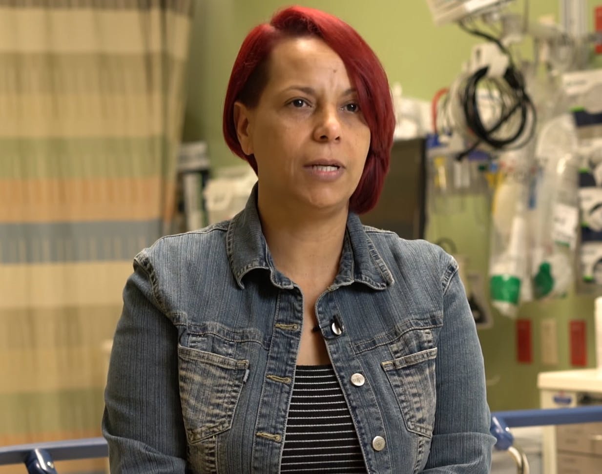 Female patient with red hair going over surgical journey