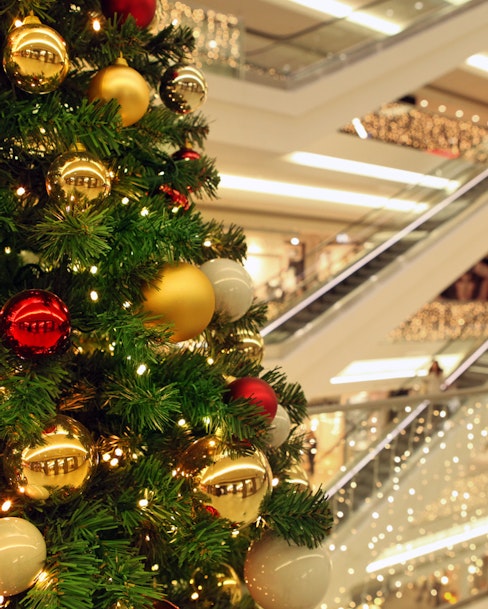 Christmas decorated shopping mall