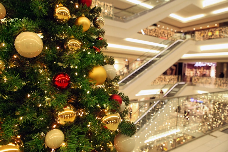 Christmas decorated shopping mall 