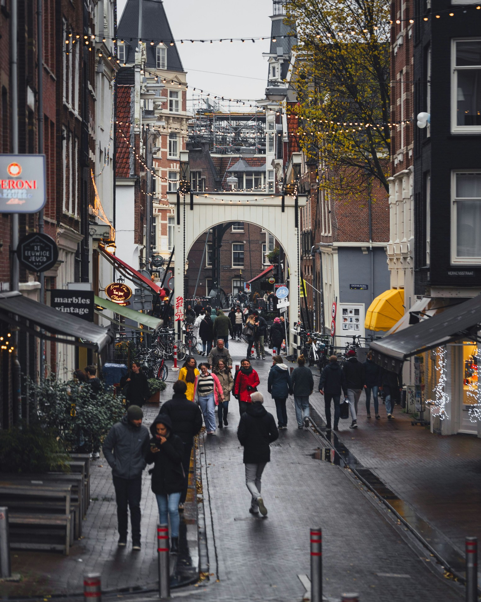 Amsterdam Street with Various Businesses