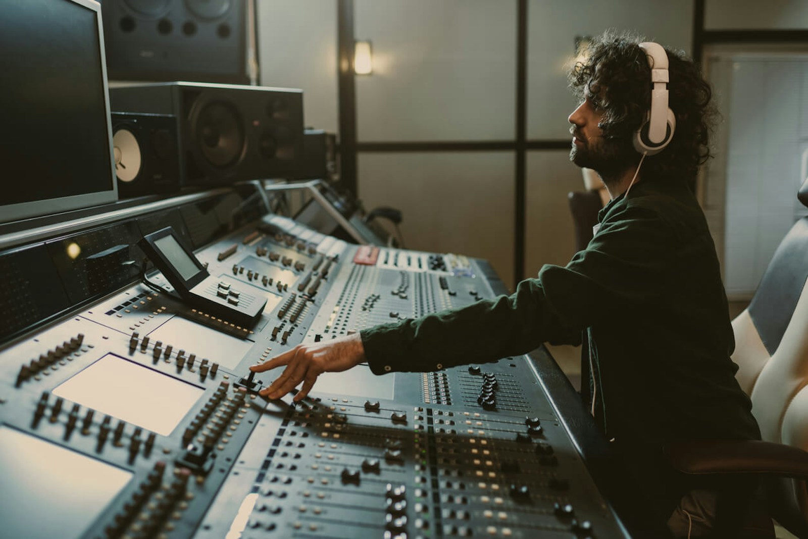 Recording Artist works hard in the studio to create new music