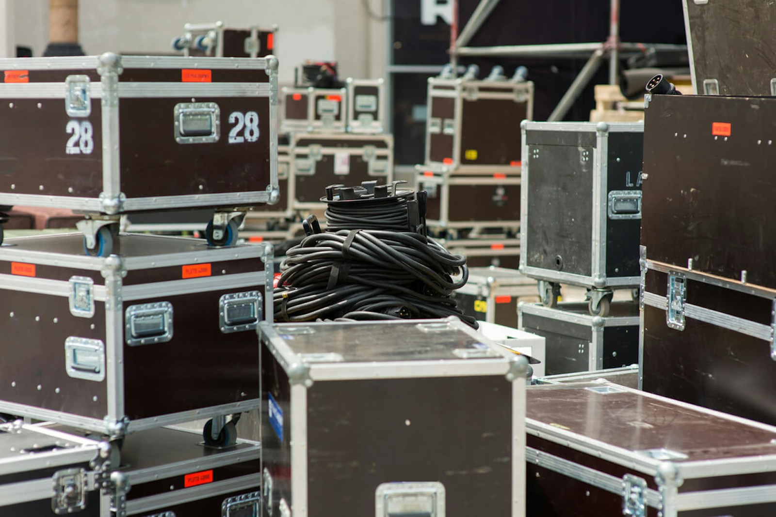 Image Showing Many Storage Boxes for Musical Performance Equipment