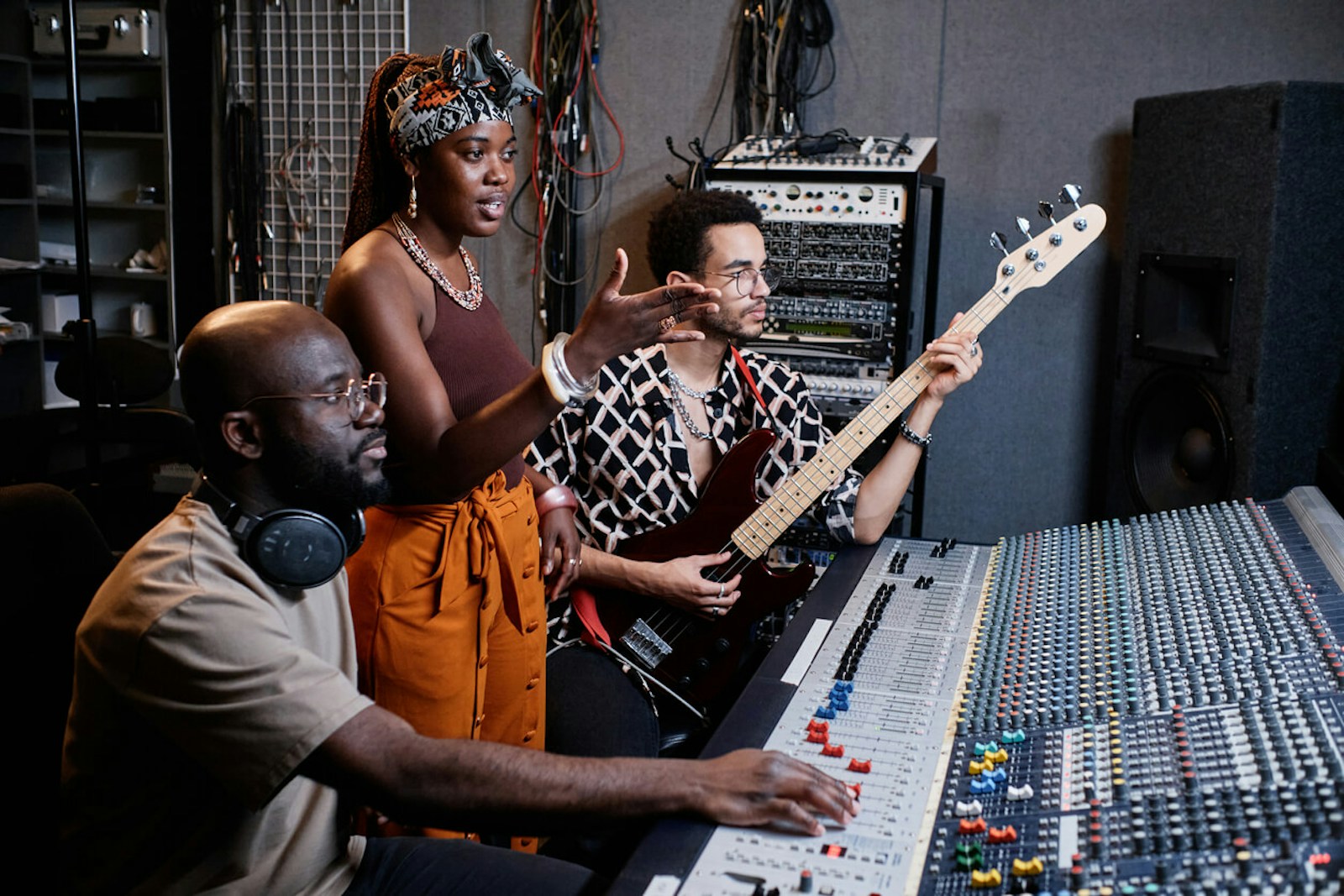 Various Musical Creators Working Together in the Studio