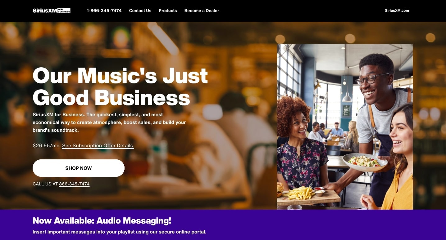 Home page for SiriusXM for Business.