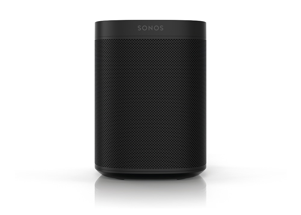 Front view of a black Sonos speaker against a white background.