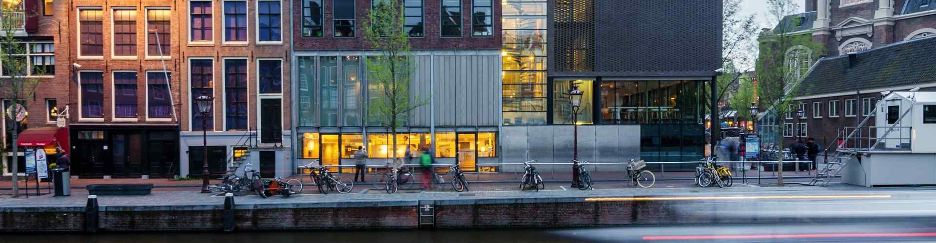 A row of shops along the canal in Amsterdam