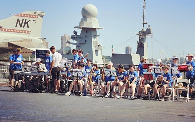 group photo on deck of ship