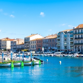 Boats moored along the canal in Sète