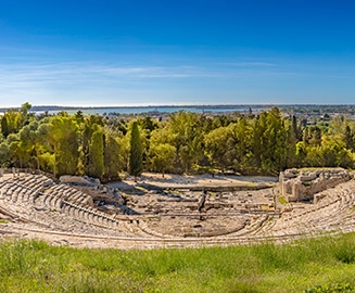 A wide view of an amphiteatre in Neapolis Archaeological Site