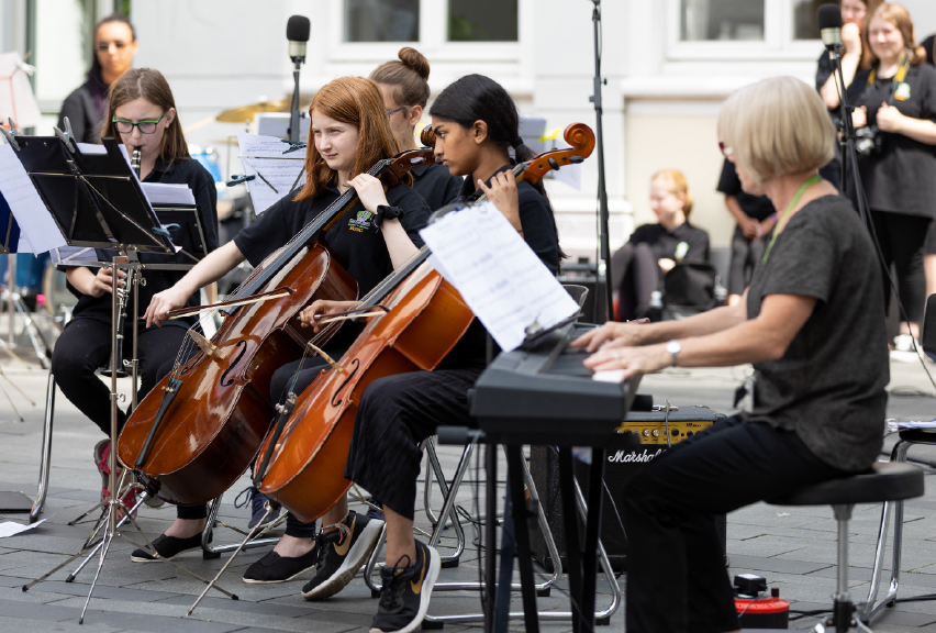 school band performing outside