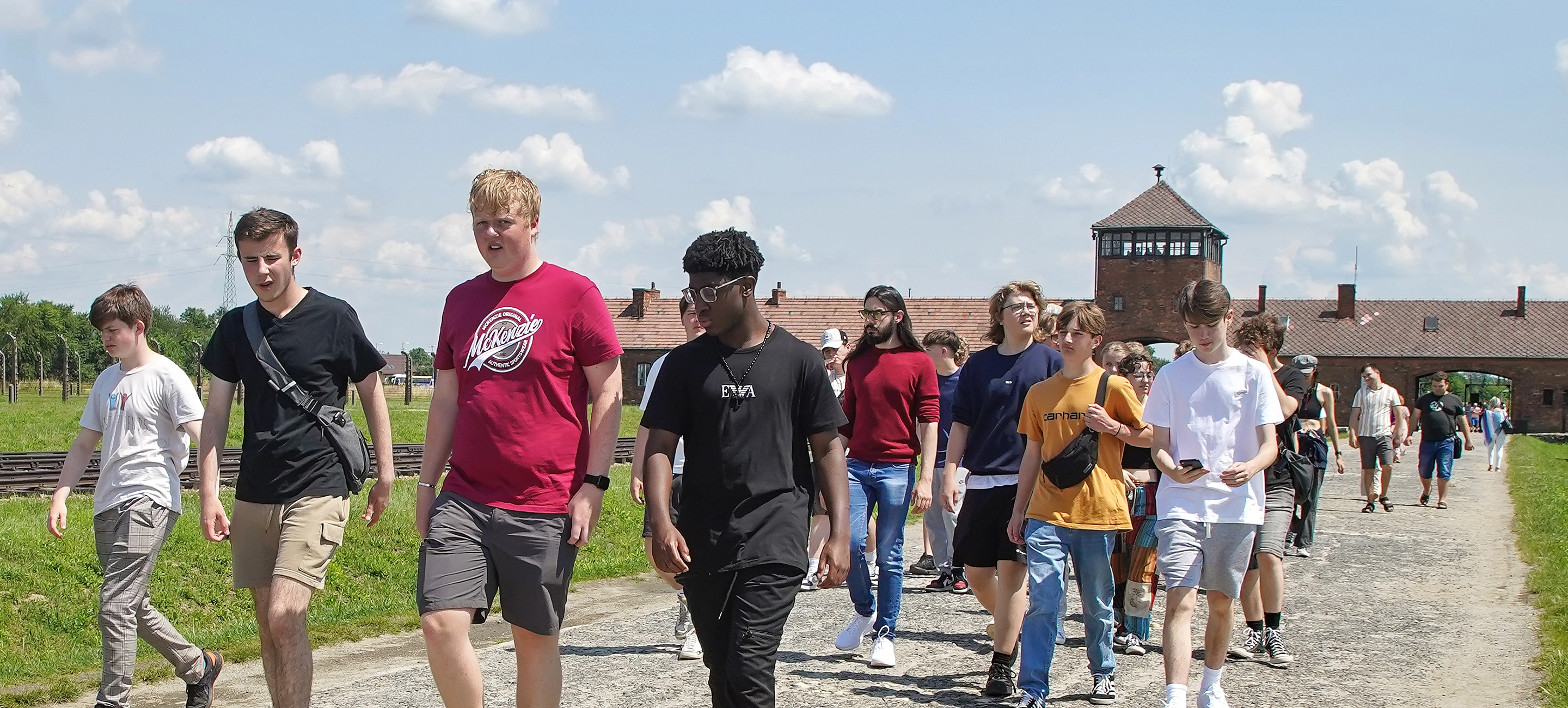 Secondary school students on a trip to Auschwitz