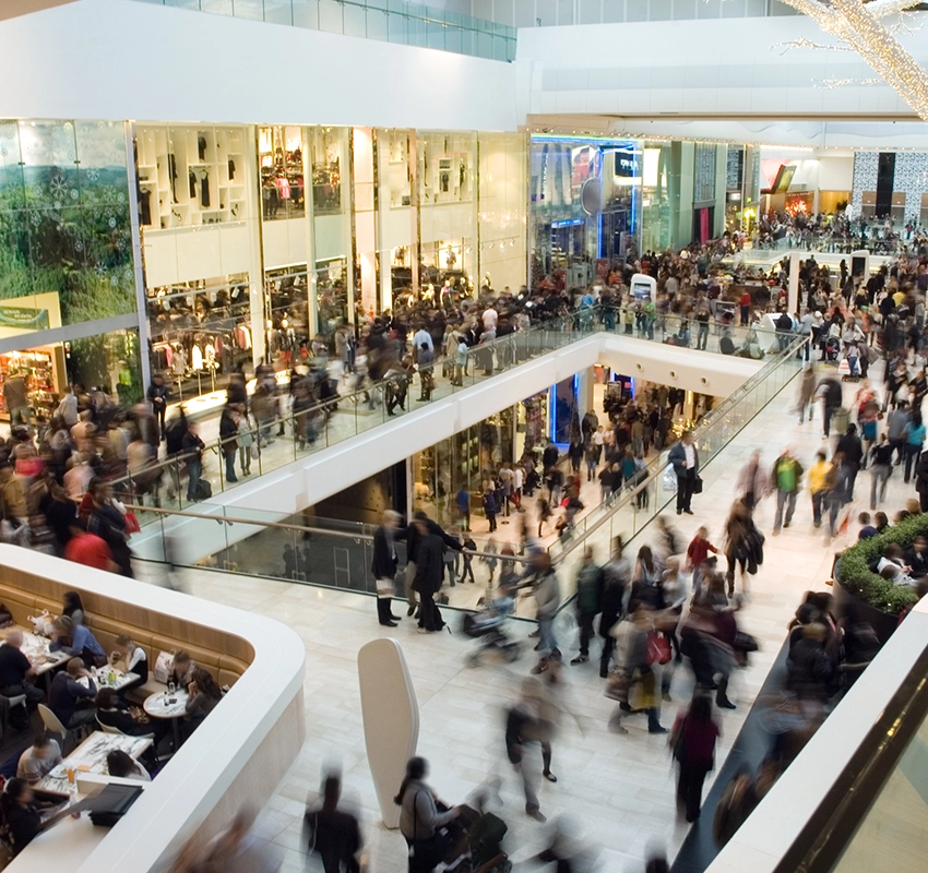 Crowds inside a shopping mall