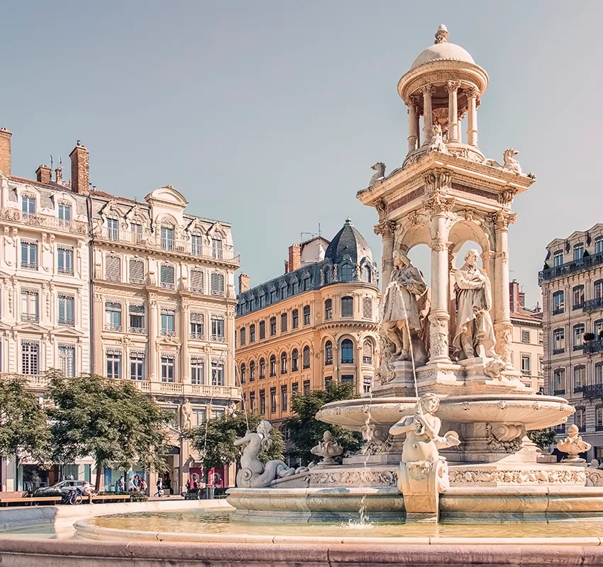 View of Place St Jean in Lyon looking towards the cathedral