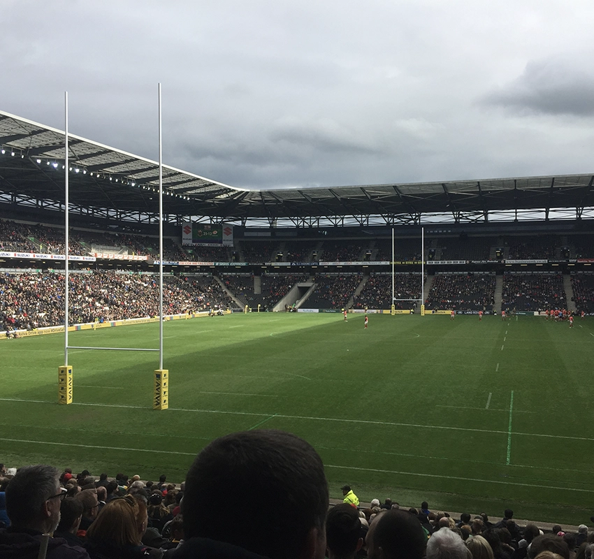 View of the rugby field at Franklin Gardens during a fixture