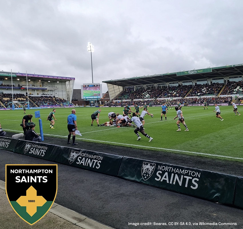 Northamtpon Saints rugby players on the field during a fixture
