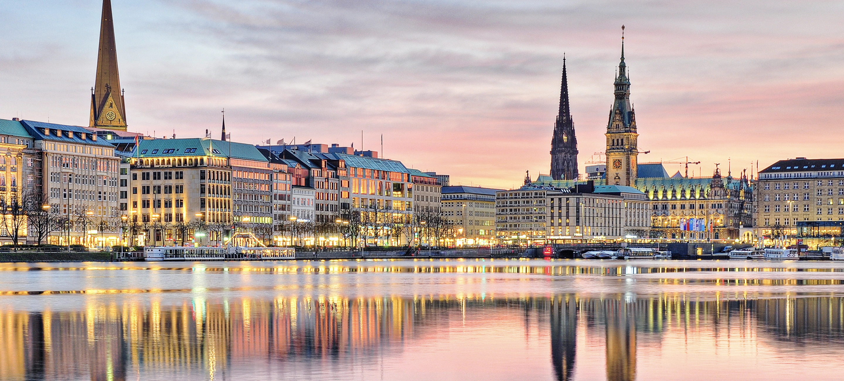 Skyline of Hamburg at sunset