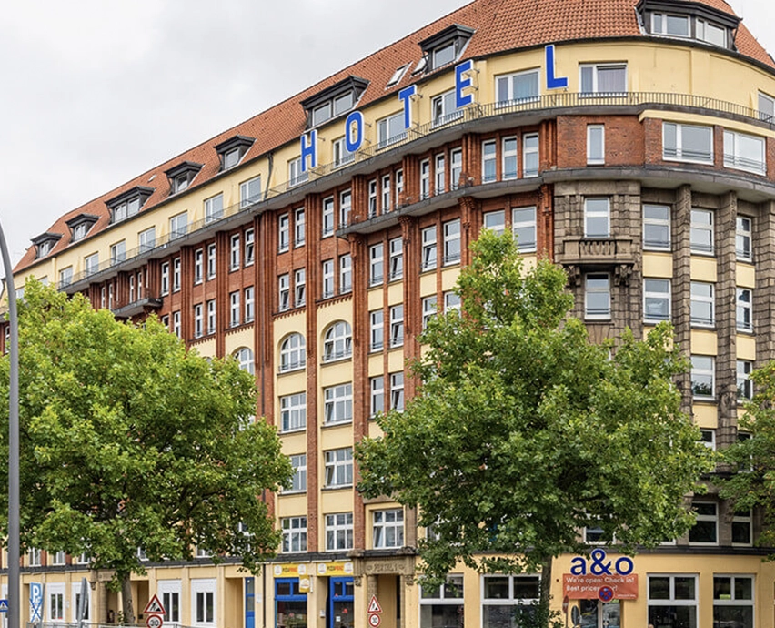 Exterior view of a 9-storey hotel