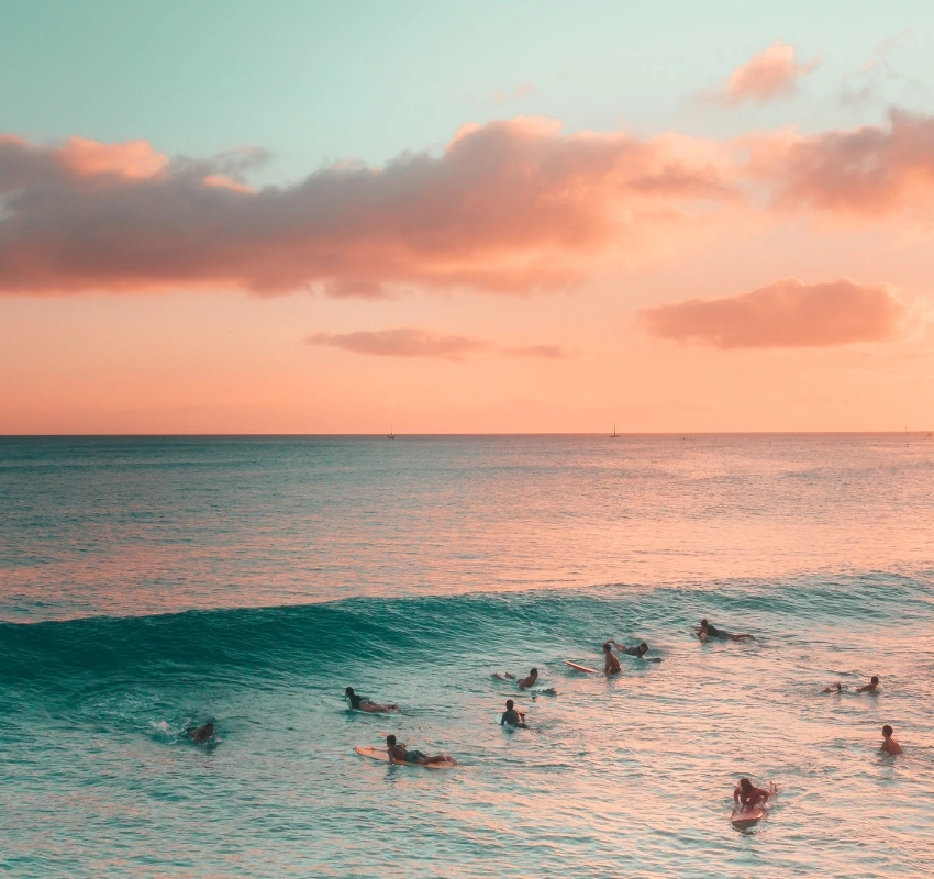 Surfers paddling out to sea