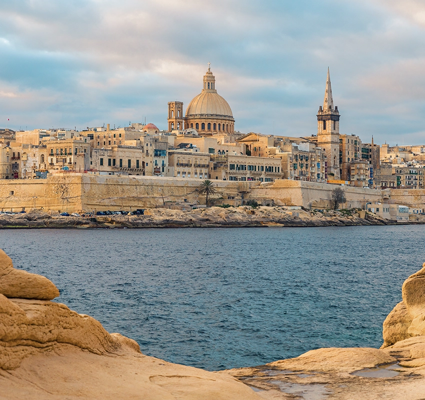 View of Valletta skyline across the harbour