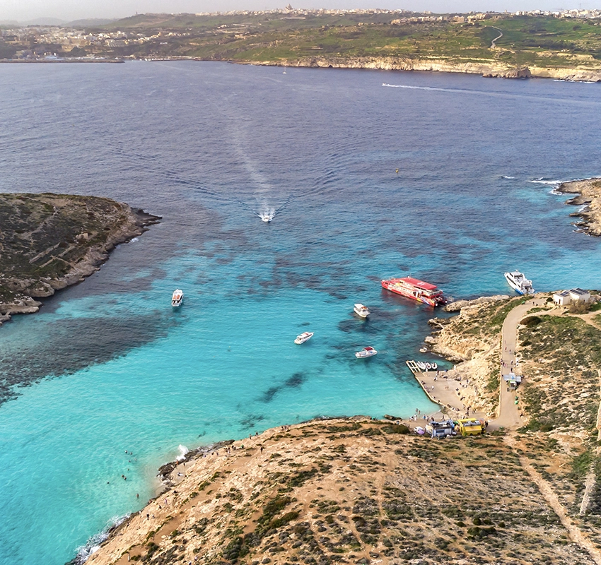 Wide shot of blue lagoon Malta