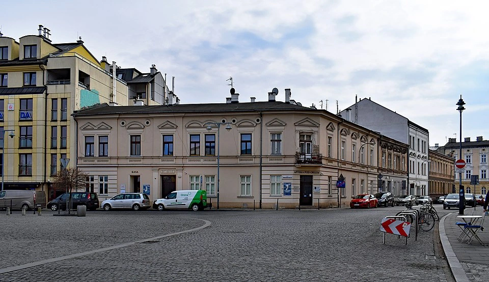 Exterior view of the Under the Eagle Pharmacy in the area that was the Krakow Ghetto