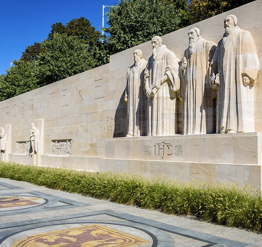 A view of the Reformation Wall in the Parc des Bastions, Geneva