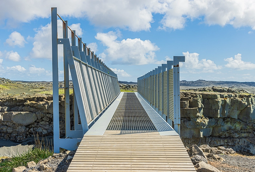 Bridge Between Continents Head on view of the Bridge Between Continents in Iceland on a sunny day