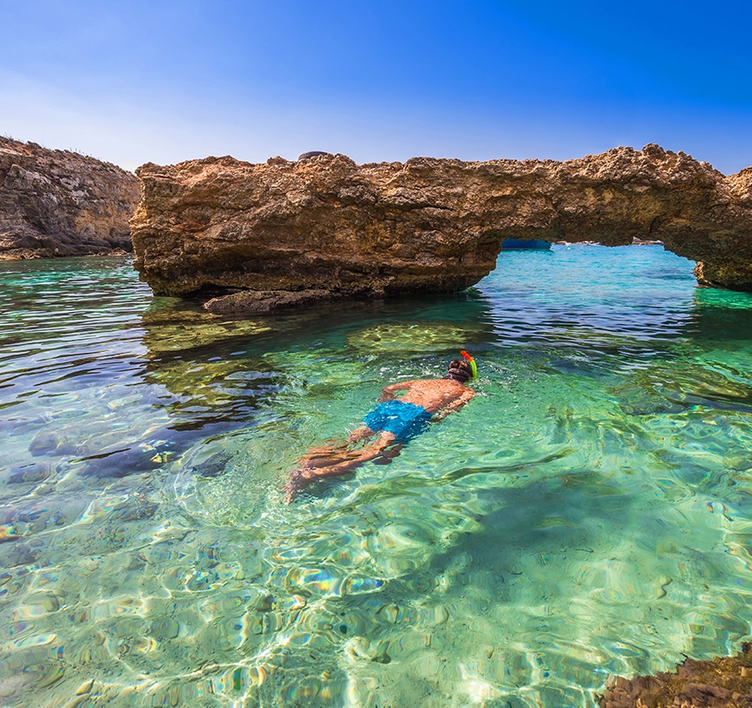 Wide shot of blue lagoon Malta