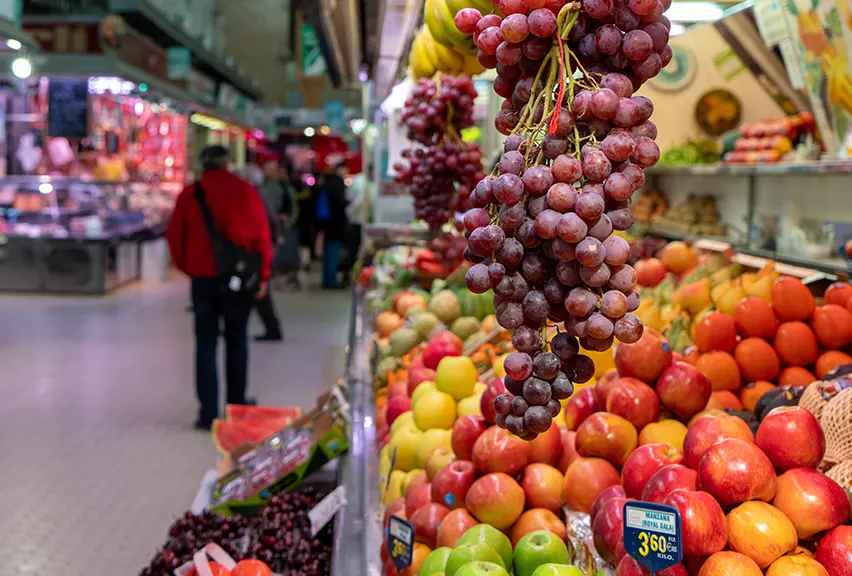Fruit and veg on a market stall in Valencia food market
