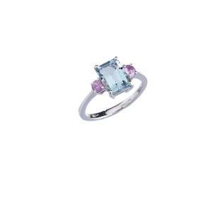 Aquamarine ring on a white background