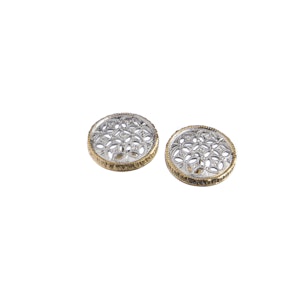 Florentine-style earrings on a white background
