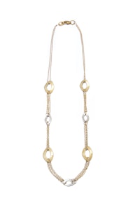 A necklace made of gold in two different colors.