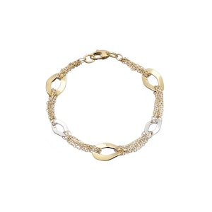 A bracelet in two colors of gold on white background