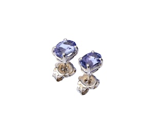 Tanzanite earrings on a white background