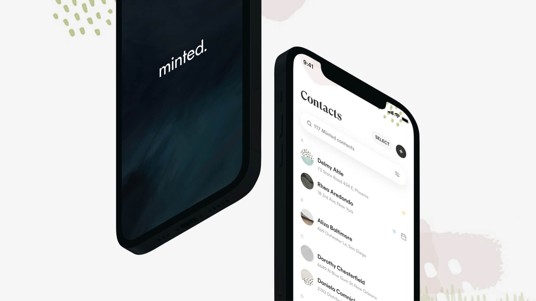 Phones displaying Minted App