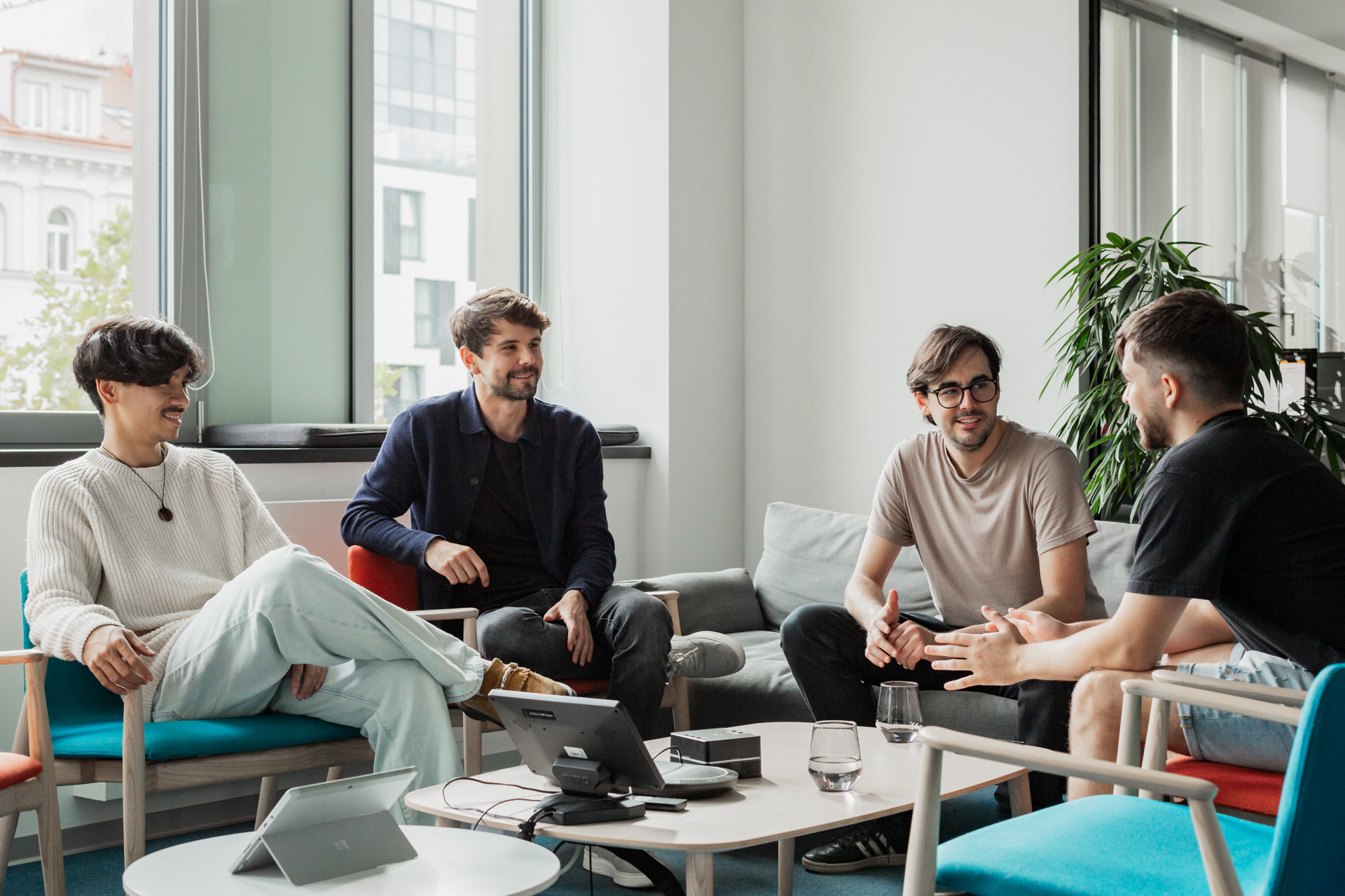 Frontend engineers discussing projects